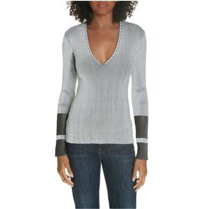 THEORY Optic Stripe Ribbed Fitted Top